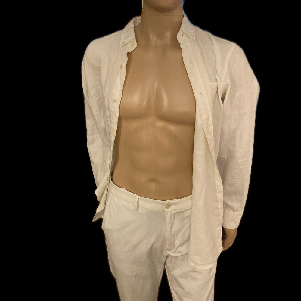 Stained Linen Shirt Banana Republic Camden Fit Large